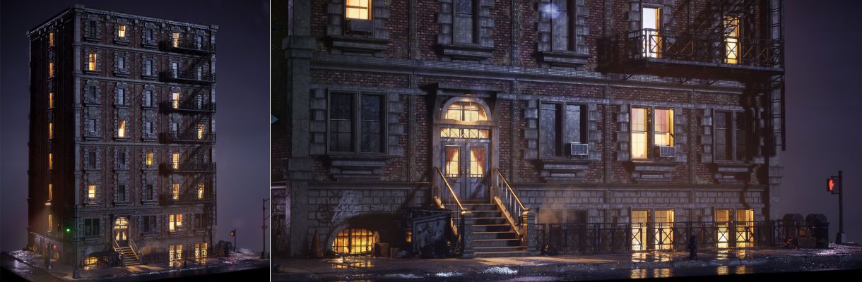 【UE4实时渲染】游戏场景纽约公寓楼:虚幻4( UE4)场景制作流程(P2)