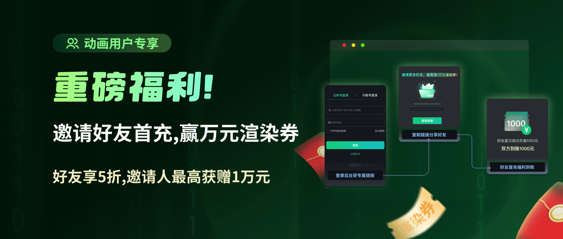 老邀新重磅升级｜新友首单立享 5 折，邀友狂赚 1 万元！双向福利速来参与！