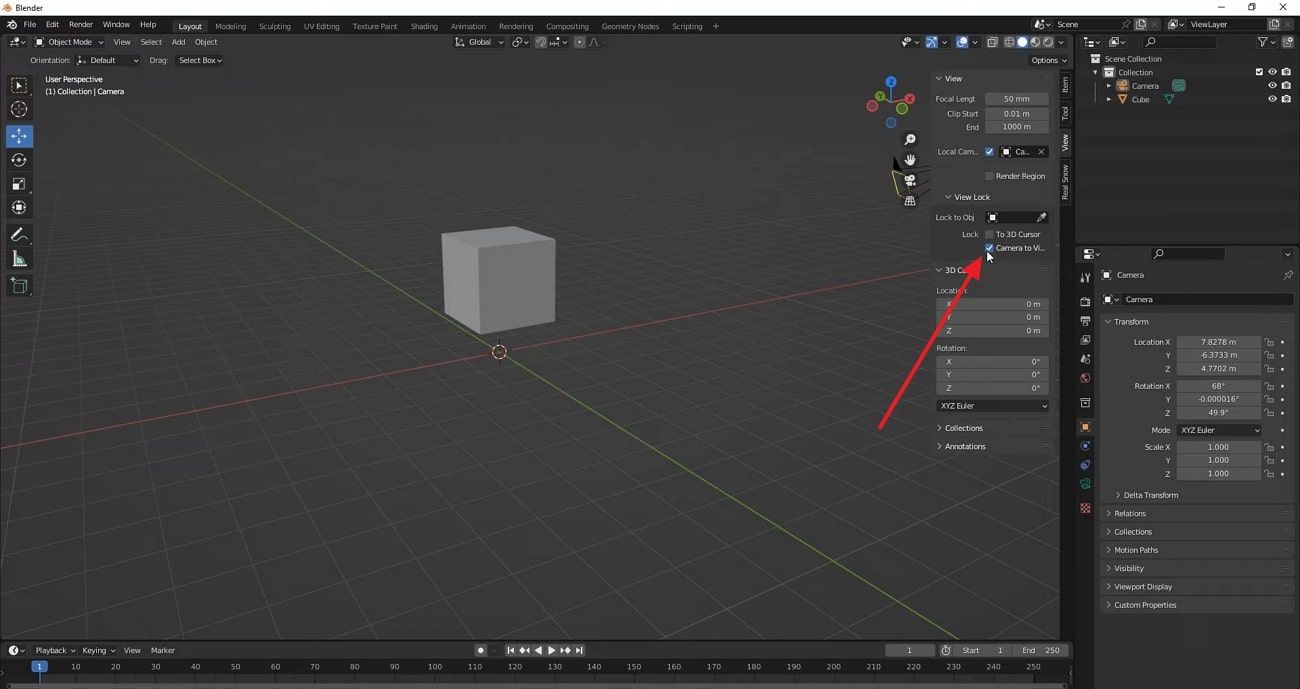find blender camera
