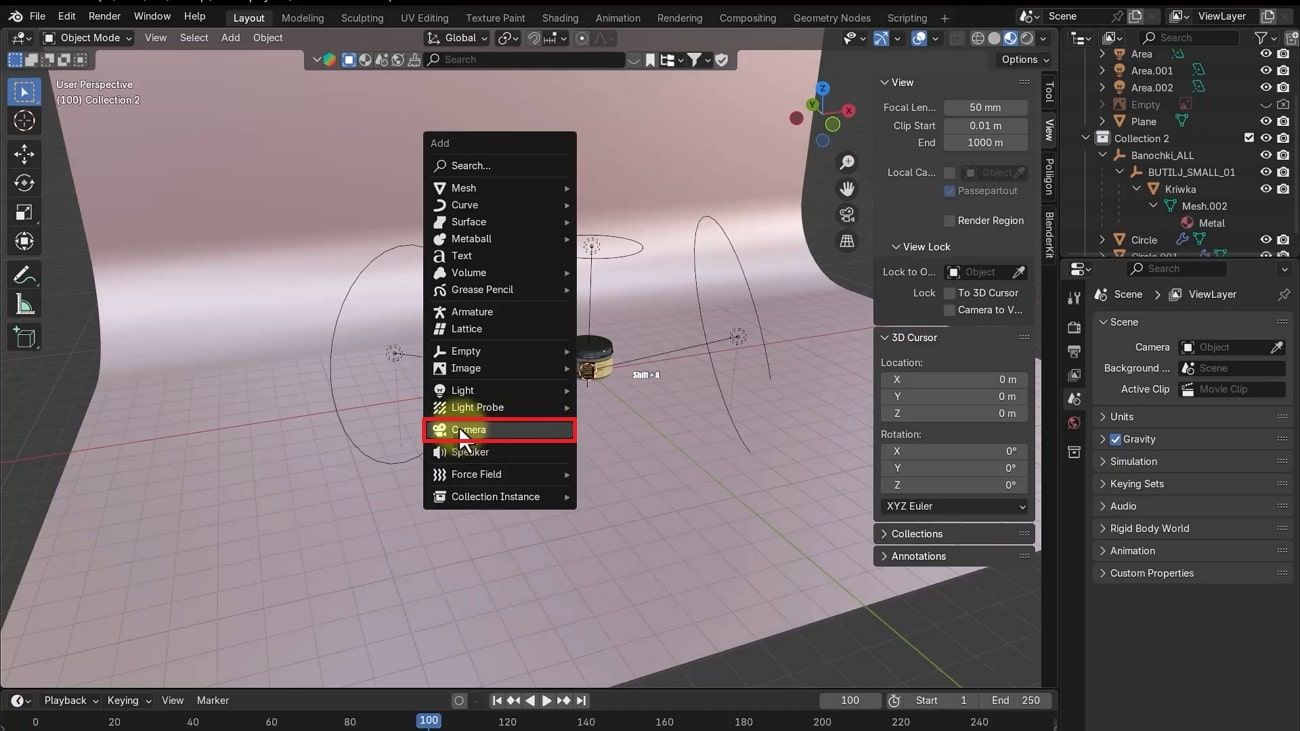 add camera in blender