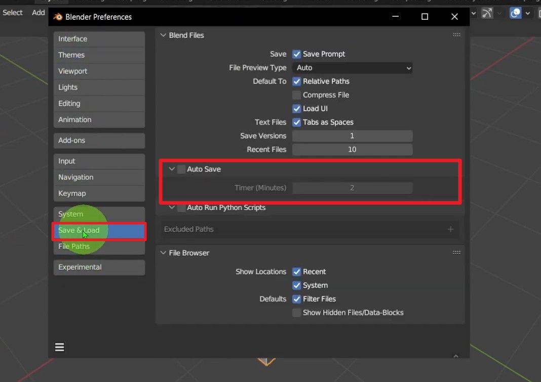 choose autosave and time settings