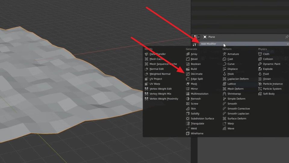 go to add modifier section