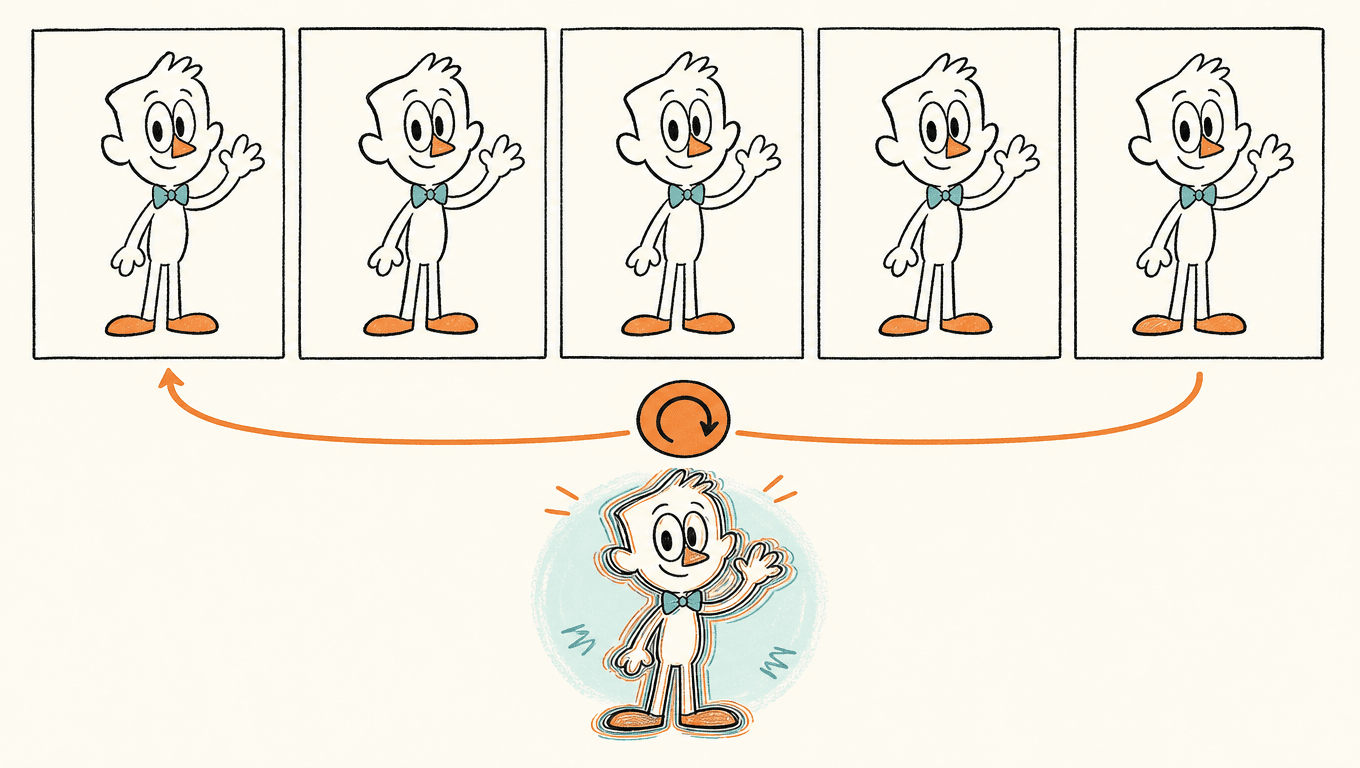 5 slightly different drawings arranged in a loop to explain how Squigglevision animation works