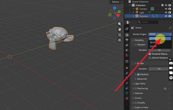 choose render engine as eevee