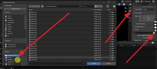 choose output save location for animation