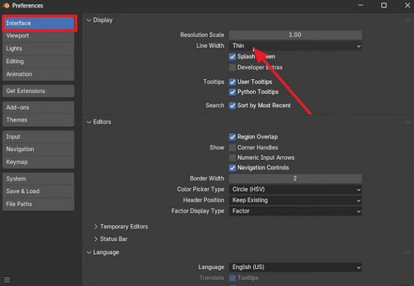 access preferences for grid lines