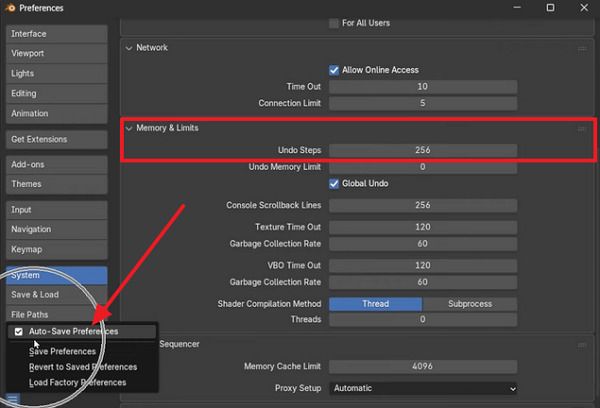 auto save preferences settings