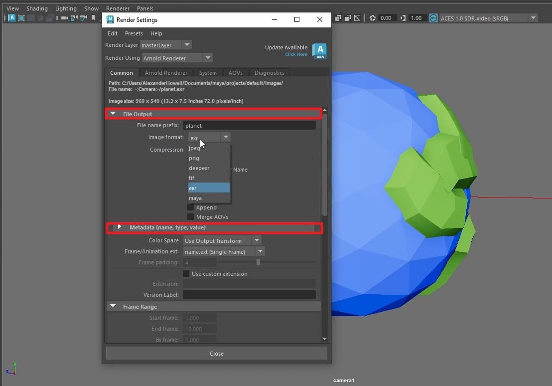 choose settings to render maya animation