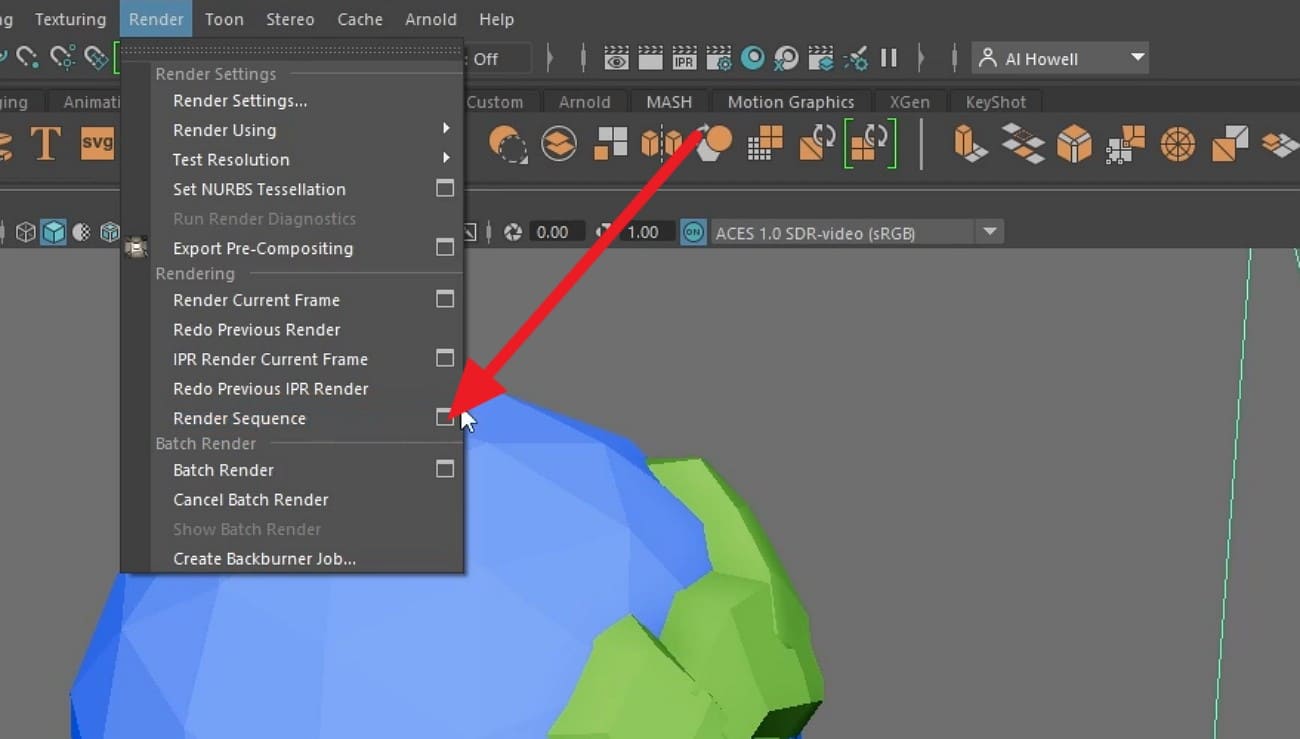 choose render sequence option