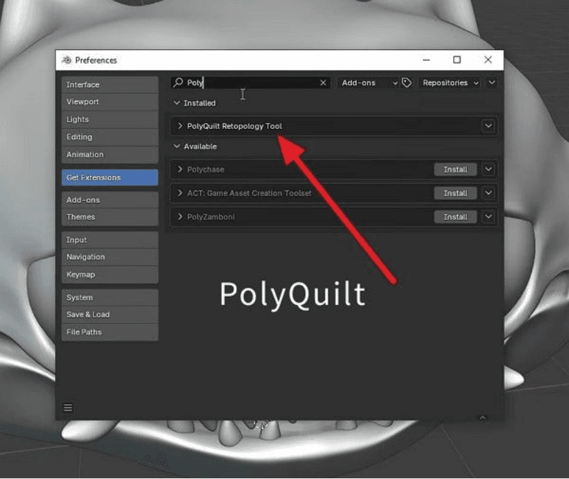 步骤 1：安装 PolyQuilt 工具