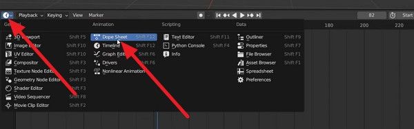 set dope sheet in blender