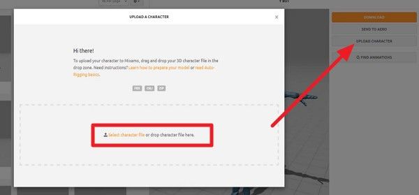 upload the model in mixamo