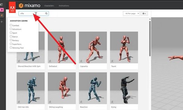 search mixamo animation style