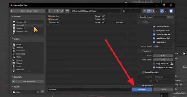 choose import fbx in blender
