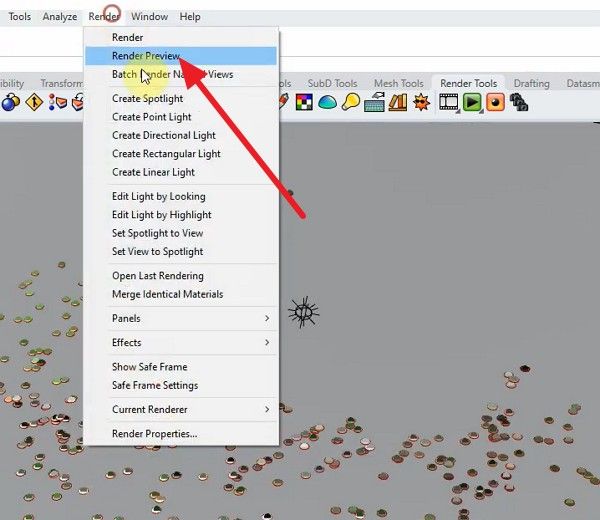 choose render view button