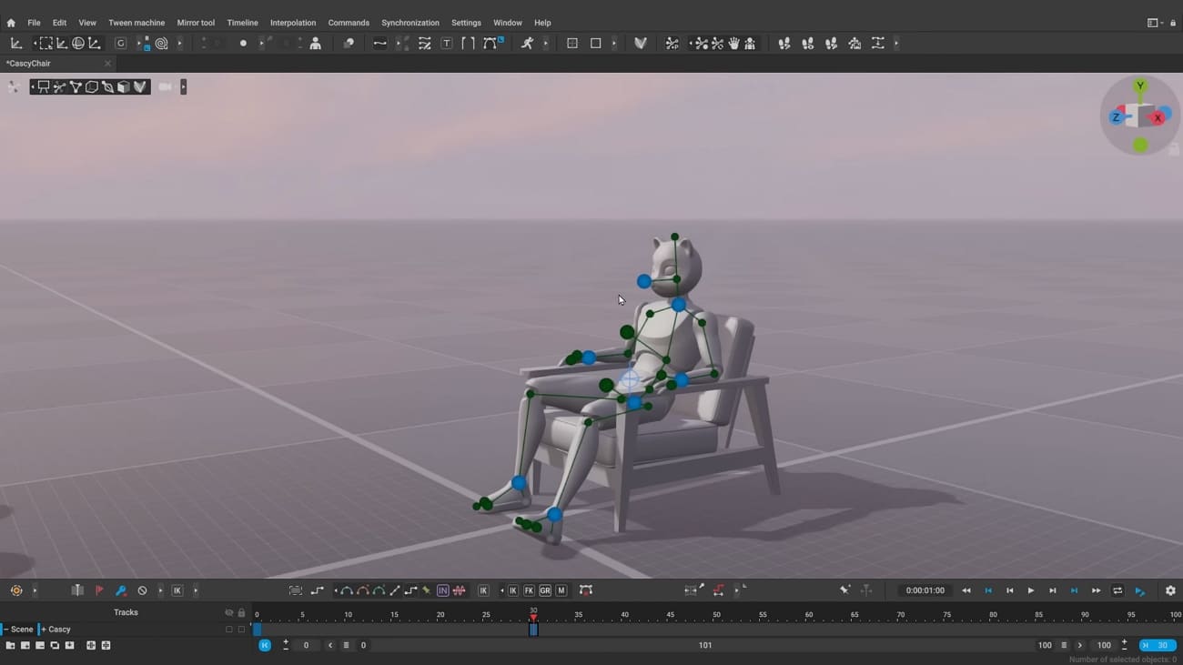 interface of cascadeur animation software