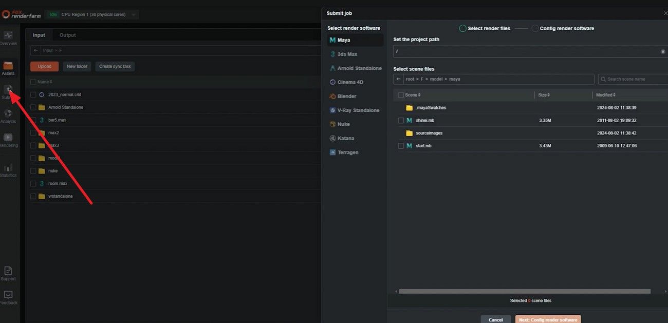 go to submit section on farm