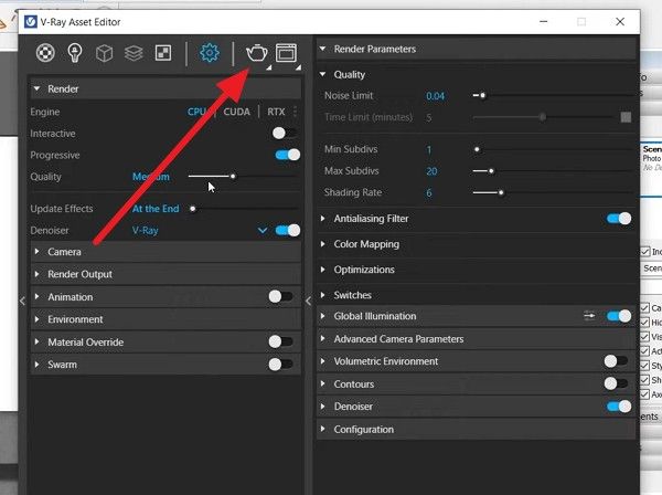 pressing render button in sketchup