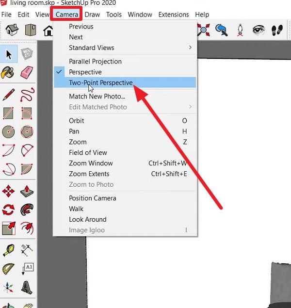 set camera settings in sketchup