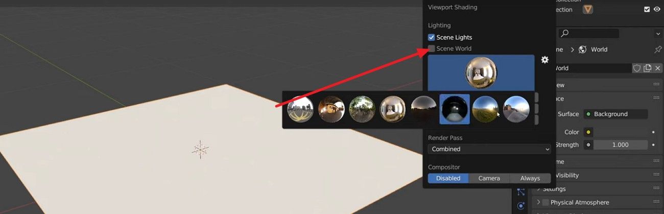 uncheck scene world option