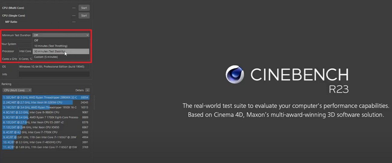 pick cinebench benchmarking time