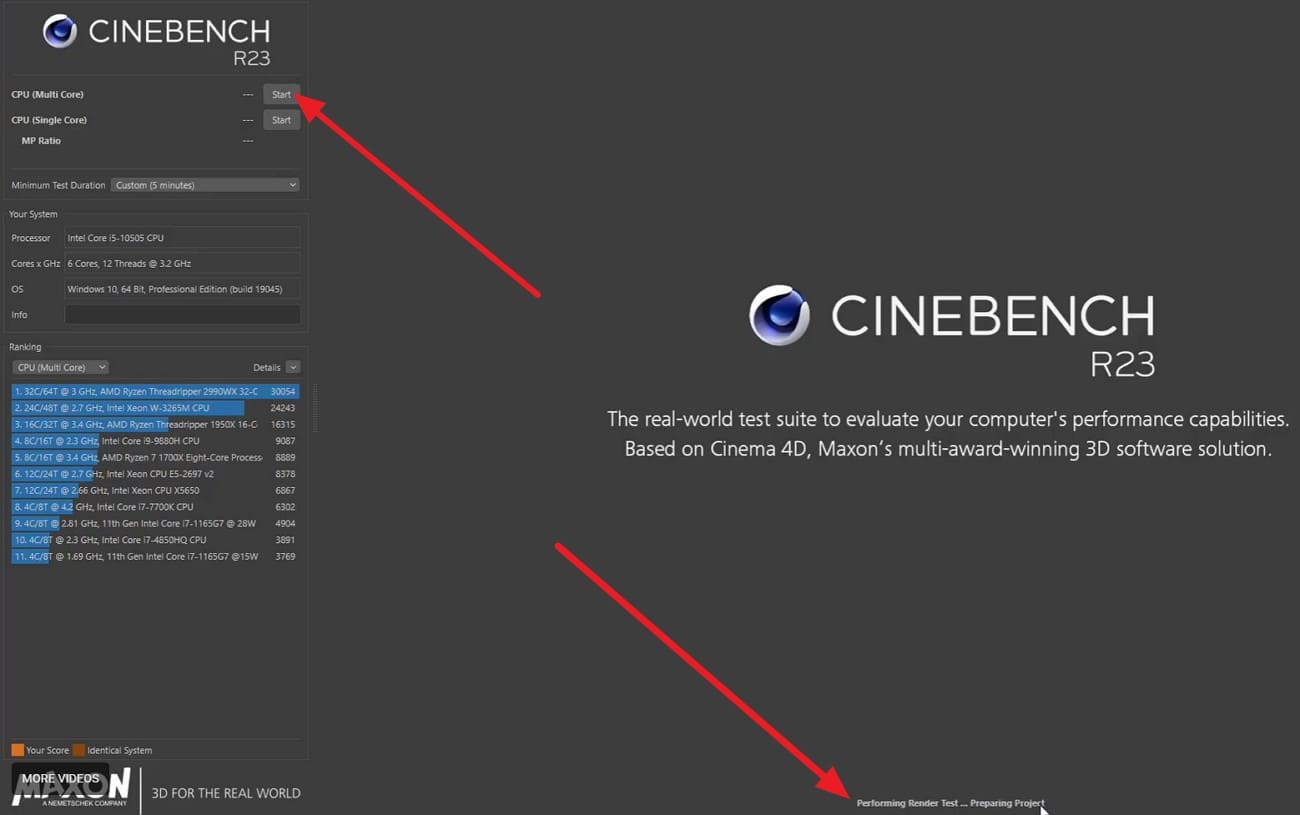 see cinebench progress