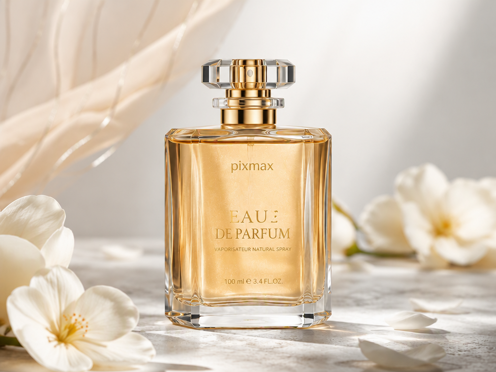 AI-generated perfume product photo created with Pixmax