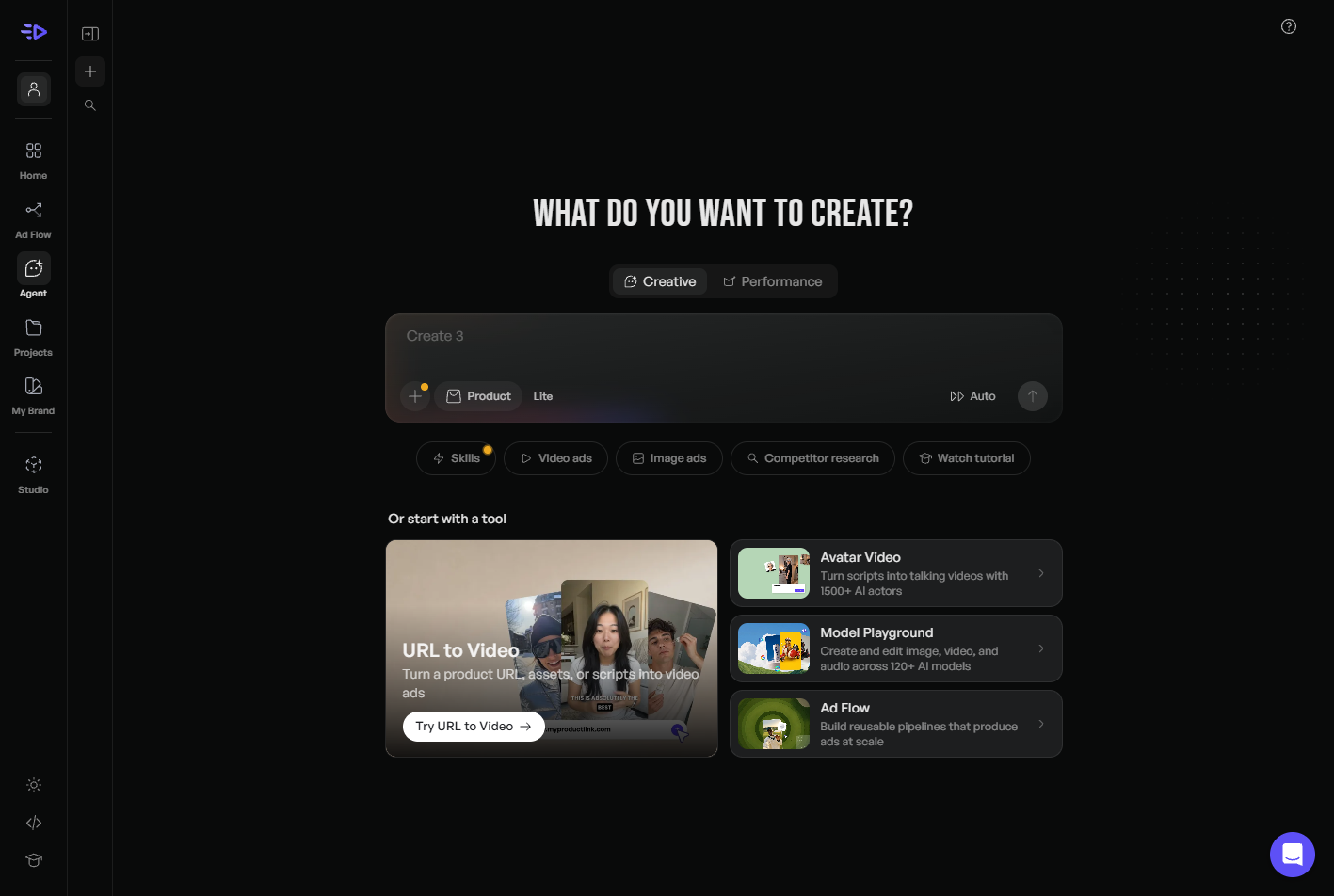 Creatify AI UGC ad generator interface for building a product video ad
