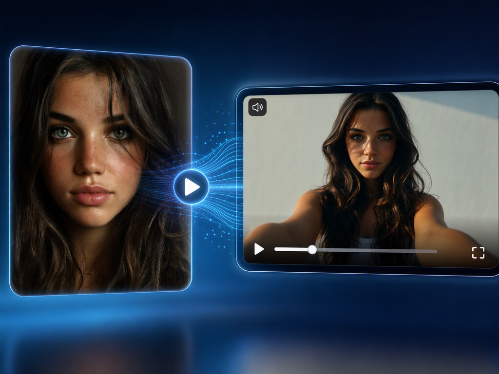 AI image-to-video transformation from a female portrait to a generated video clip