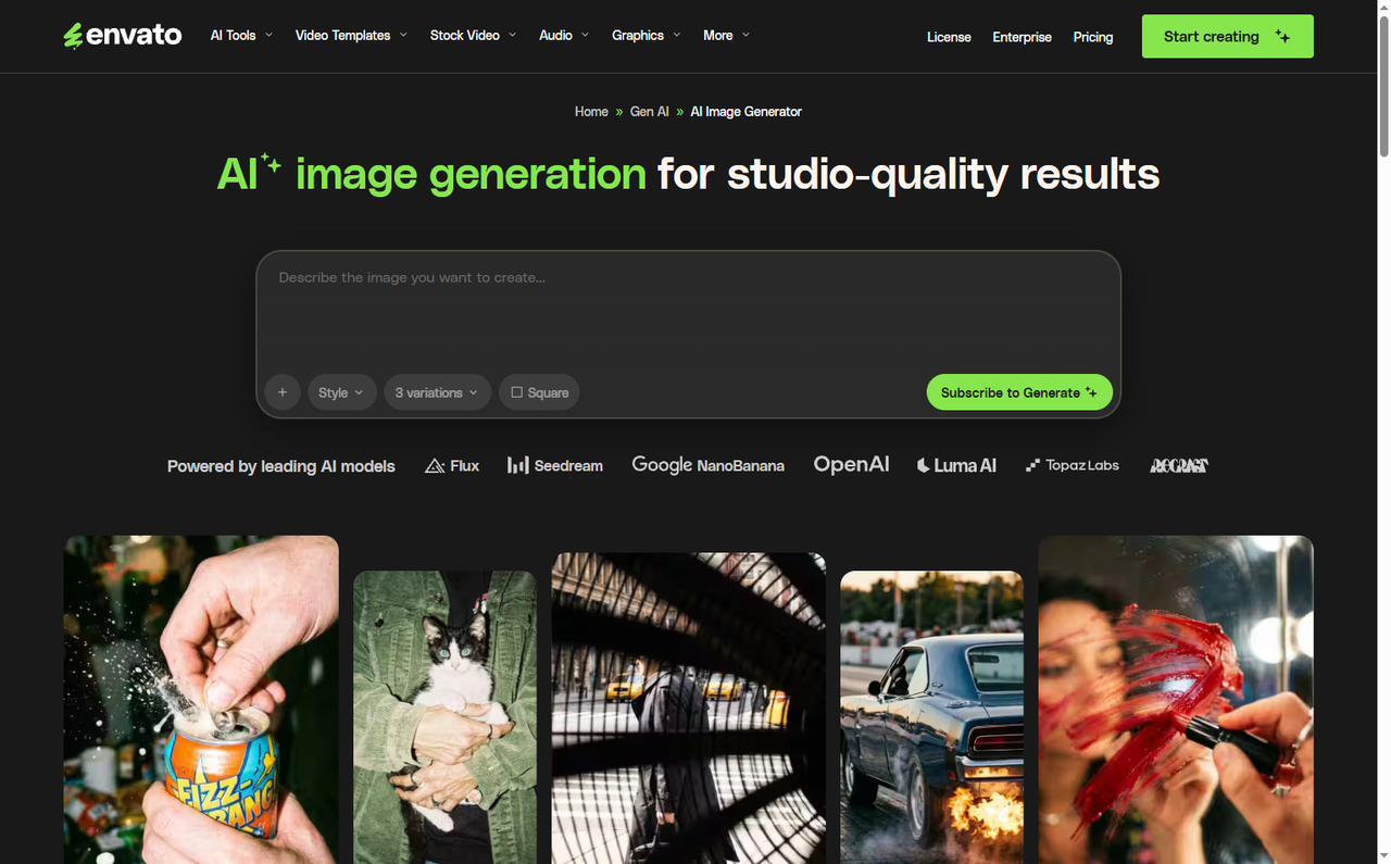 Envato AI image generator interface