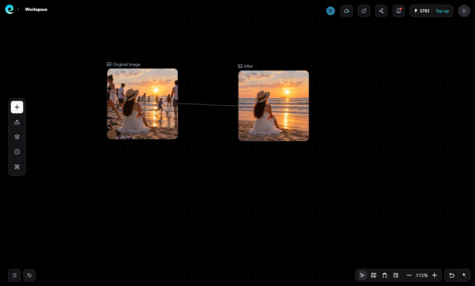 Comparison of the original and edited photo in Pixmax
