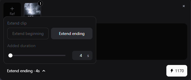 Smart video extension controls for reference assets, clip direction, and duration