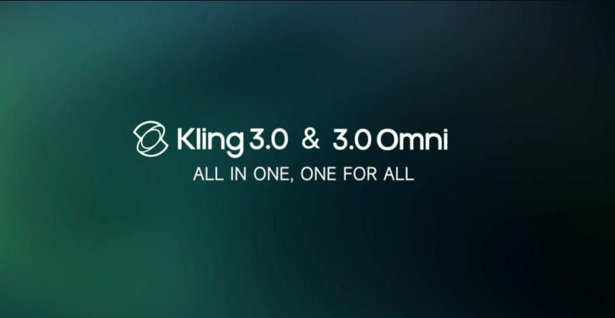 这张图片是关于Kling 3.0与3.0 Omni的相关内容图,背景为深绿渐变的模糊质感,画面展示了对应的品牌标识。图中明确标注了“Kling 3.0 & 3.0 Omni”的名称,还配有标语“ALL IN ONE, ONE FOR ALL”。该图对应文档中关于Kling 3.0相关版本的内容,体现了该系列产品“覆盖全场景、面向全需求”的定位。