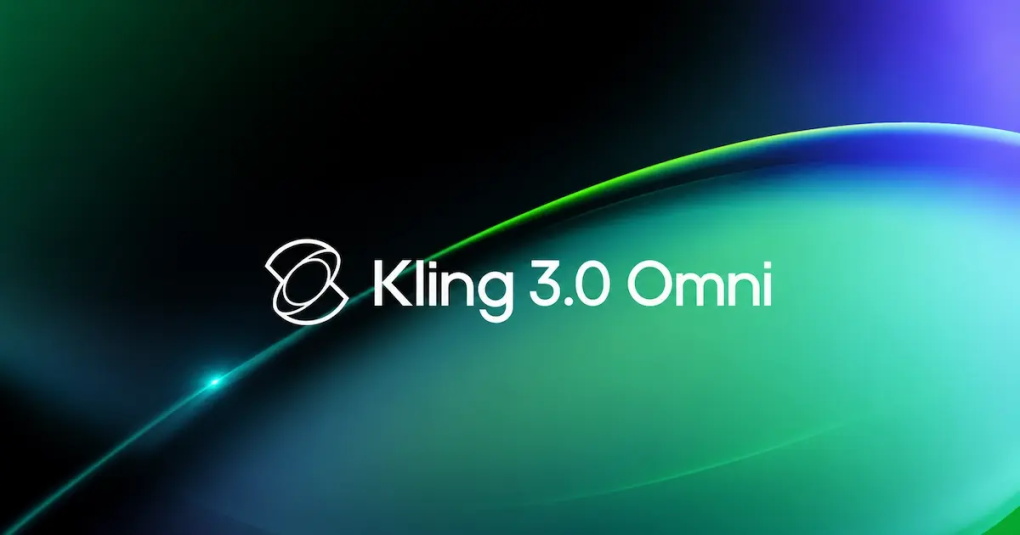 图片展示的是Kling 3.0 Omni的标志。标志由左侧的白色几何图形和右侧的白色文字“Kling 3.0 Omni”组成，背景为深色渐变，带有绿色、蓝色等色彩元素。该图片位于文档中介绍可灵3.0和可灵3.0omni区别部分，与上下文紧密相关，直观呈现了可灵3.0omni这一AI视频创作模型的品牌标识，帮助读者更好地理解文档中提及的AI视频创作模型相关内容。