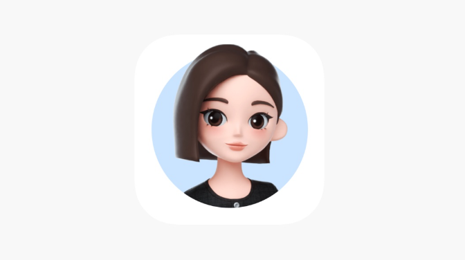 图片展示的是豆包包的图标，为一个卡通女性形象，头发为黑色中分，眼睛大而有神，面带微笑，穿着黑色上衣。