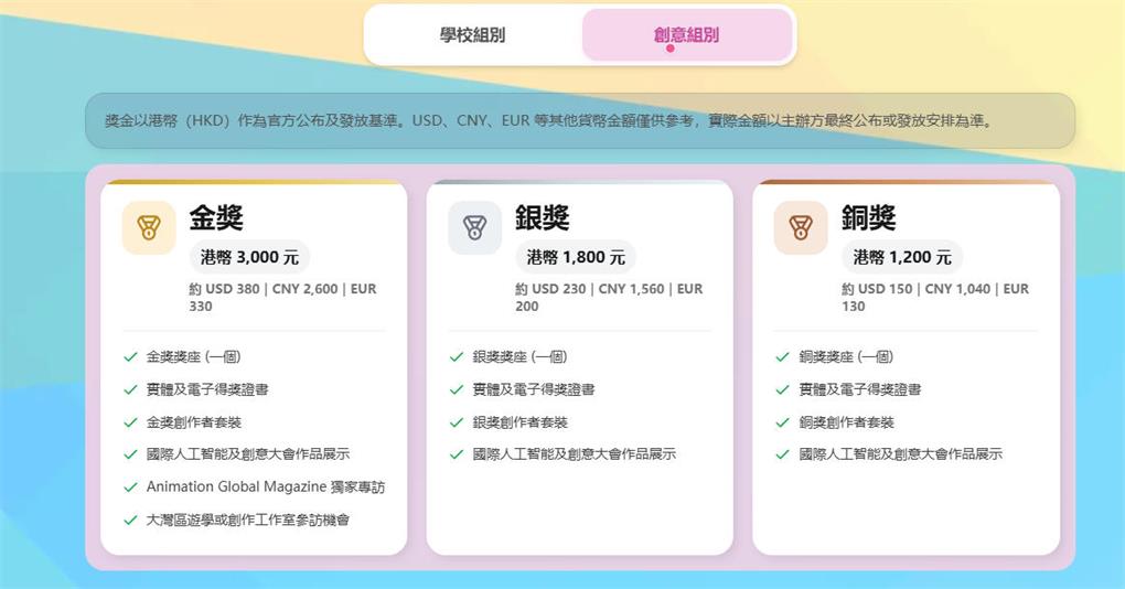 CGGE 2026 国际创意大赛奖励信息截图