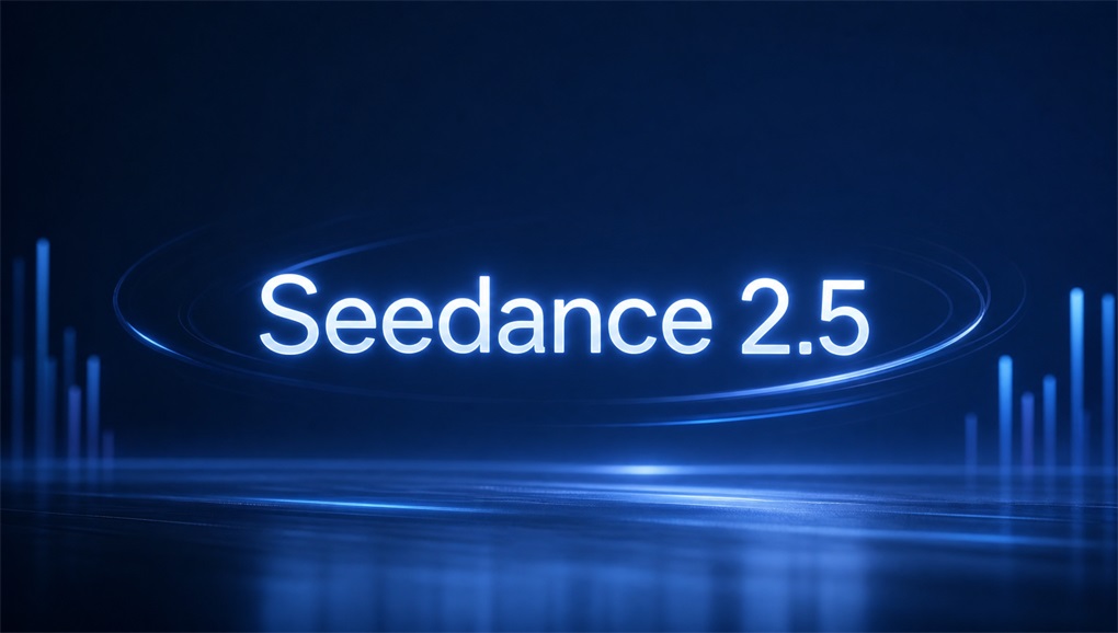 图片背景为深蓝色，中央以白色字体显示“Seedance 2.5”，字体周围环绕着蓝色光晕效果。两侧有类似音波的蓝色线条。该图片位于介绍Seedance 2.5价格的文档开头，起到引出主题的作用，与上下文关于Pixmax平台sd 2.5价格计算的内容相呼应，为后续详细讲解价格及充值活动等信息做铺垫。