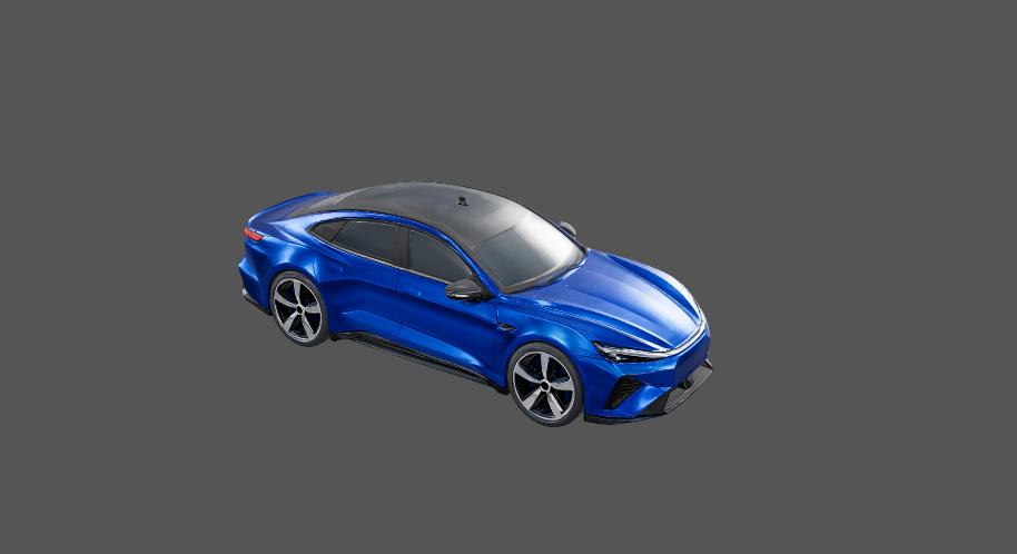 蓝色轿车 3D 模型俯视效果图