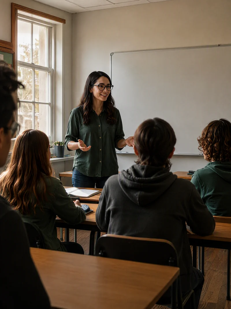 Teacher presenting an AI video lesson