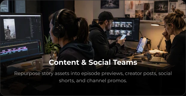 Content and social team editing short drama video assets