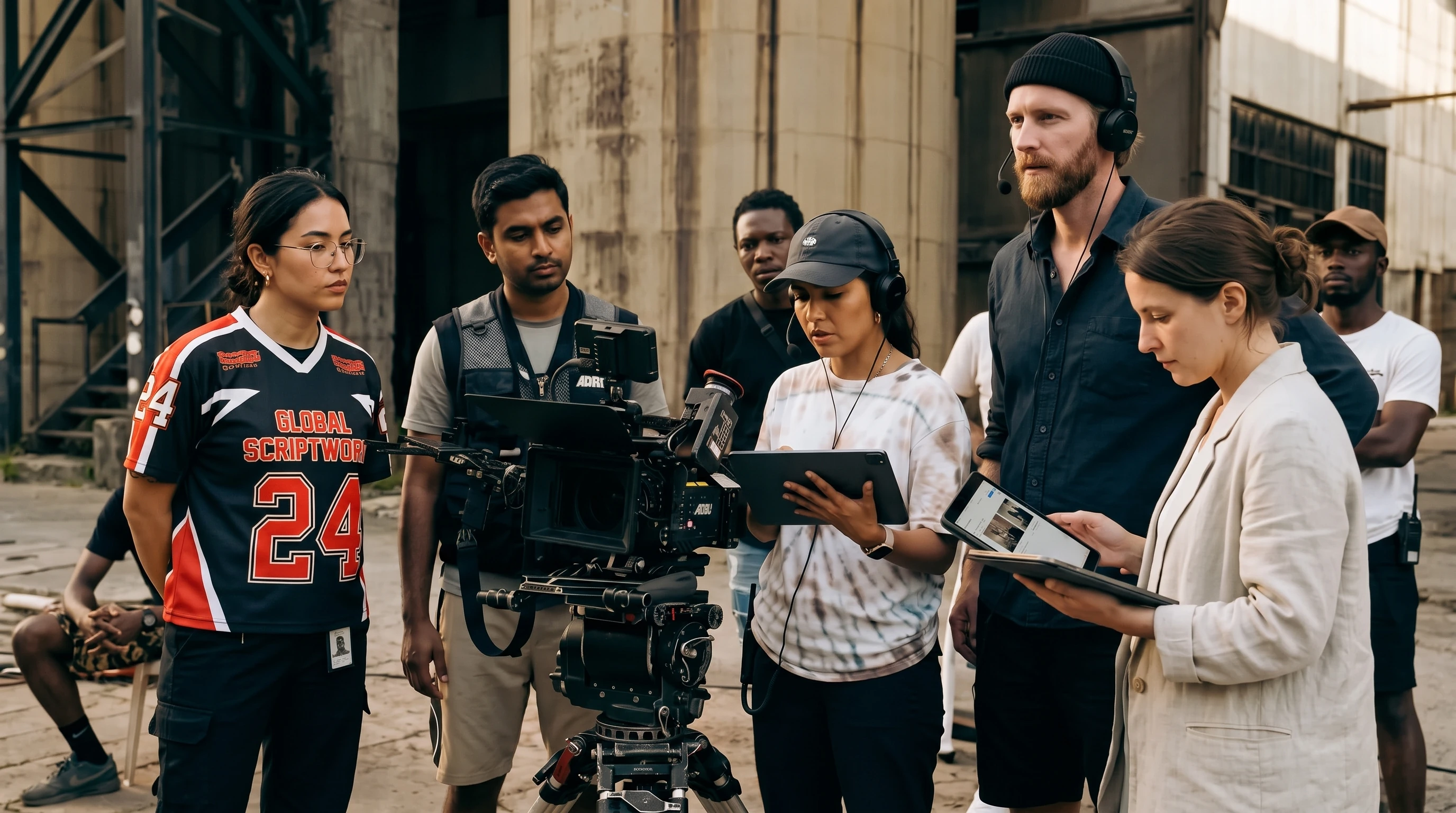 Professional film production team collaboration