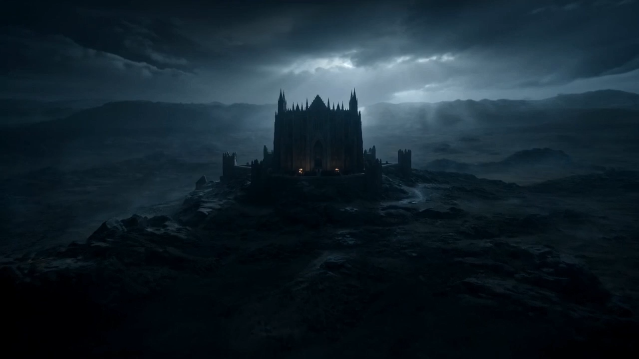 Cinematic dark castle landscape for Wan 2.7