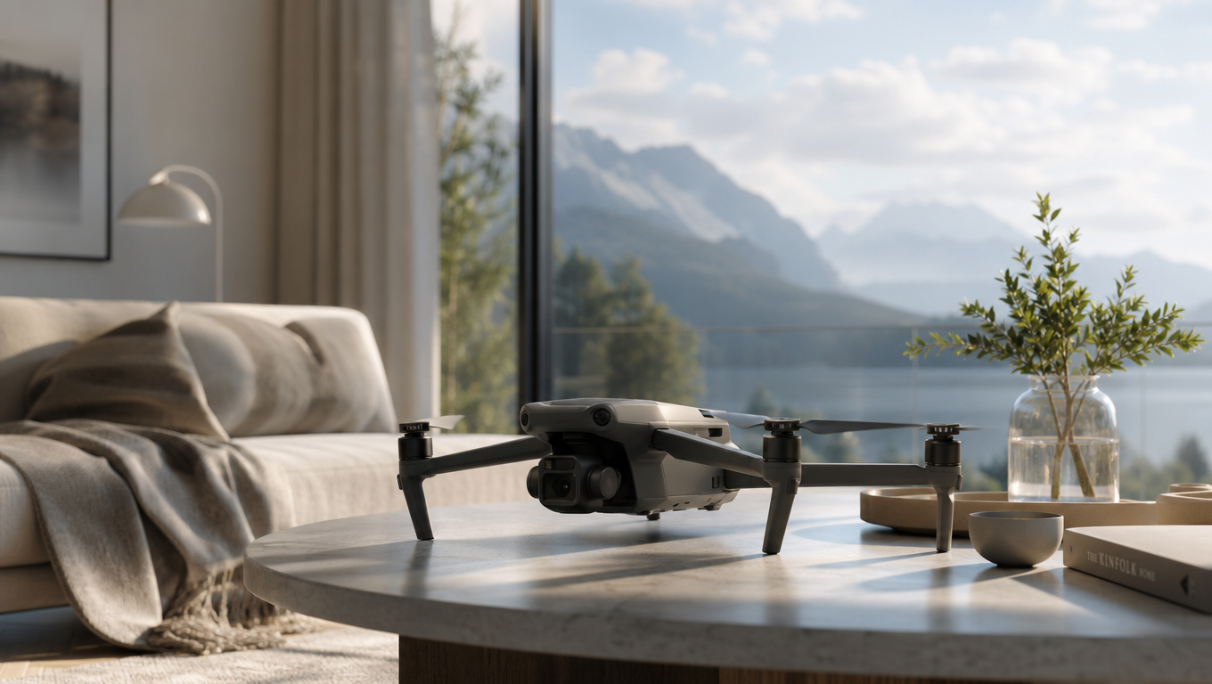 Premium product lifestyle scene with mountain view