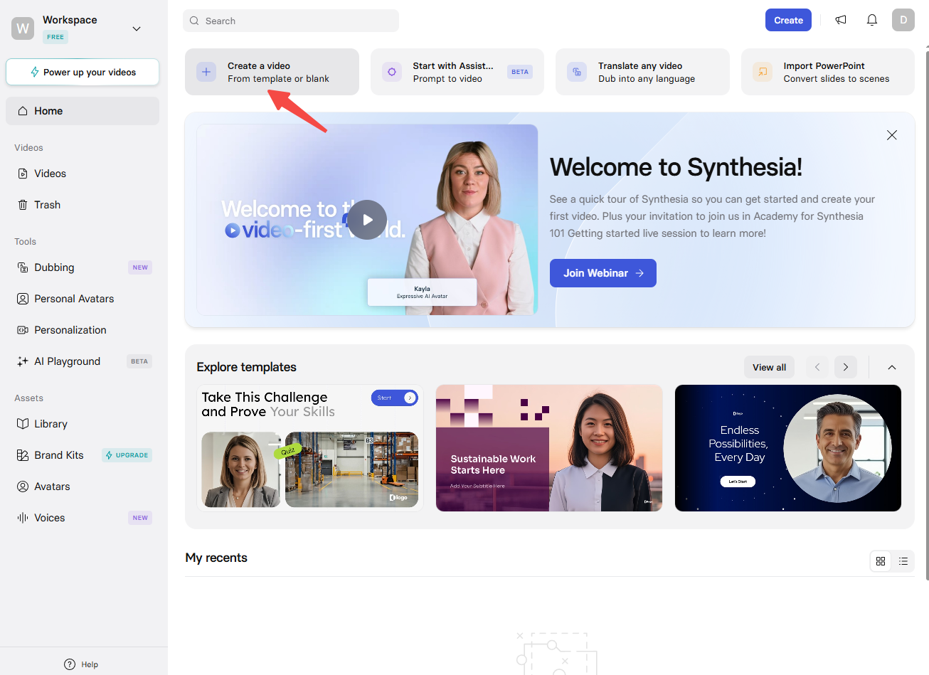 Synthesia dashboard