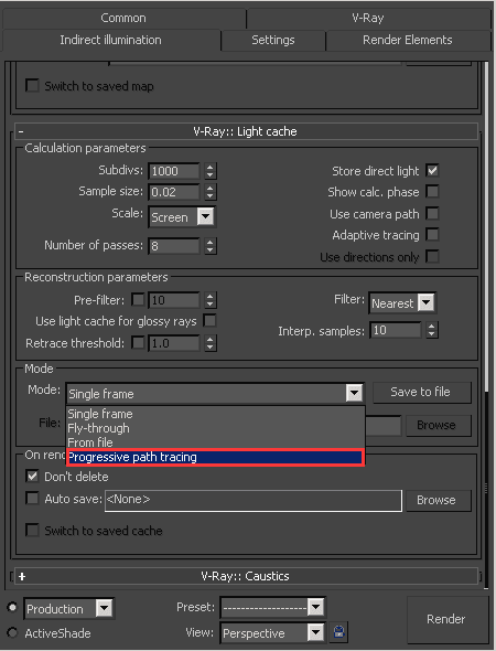 Progressive path tracing警告