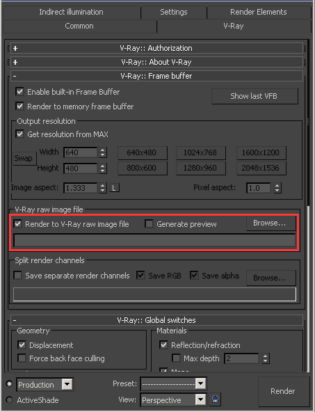 V-Ray raw image file警告