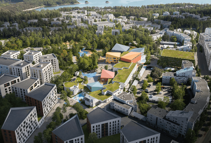 多户住宅3D渲染鸟瞰图