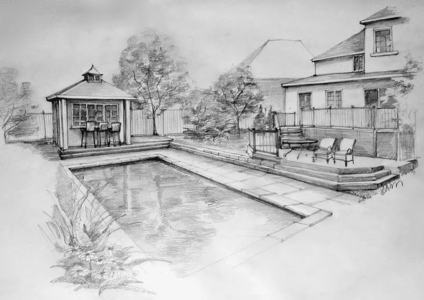 绘画素描风格：建筑渲染